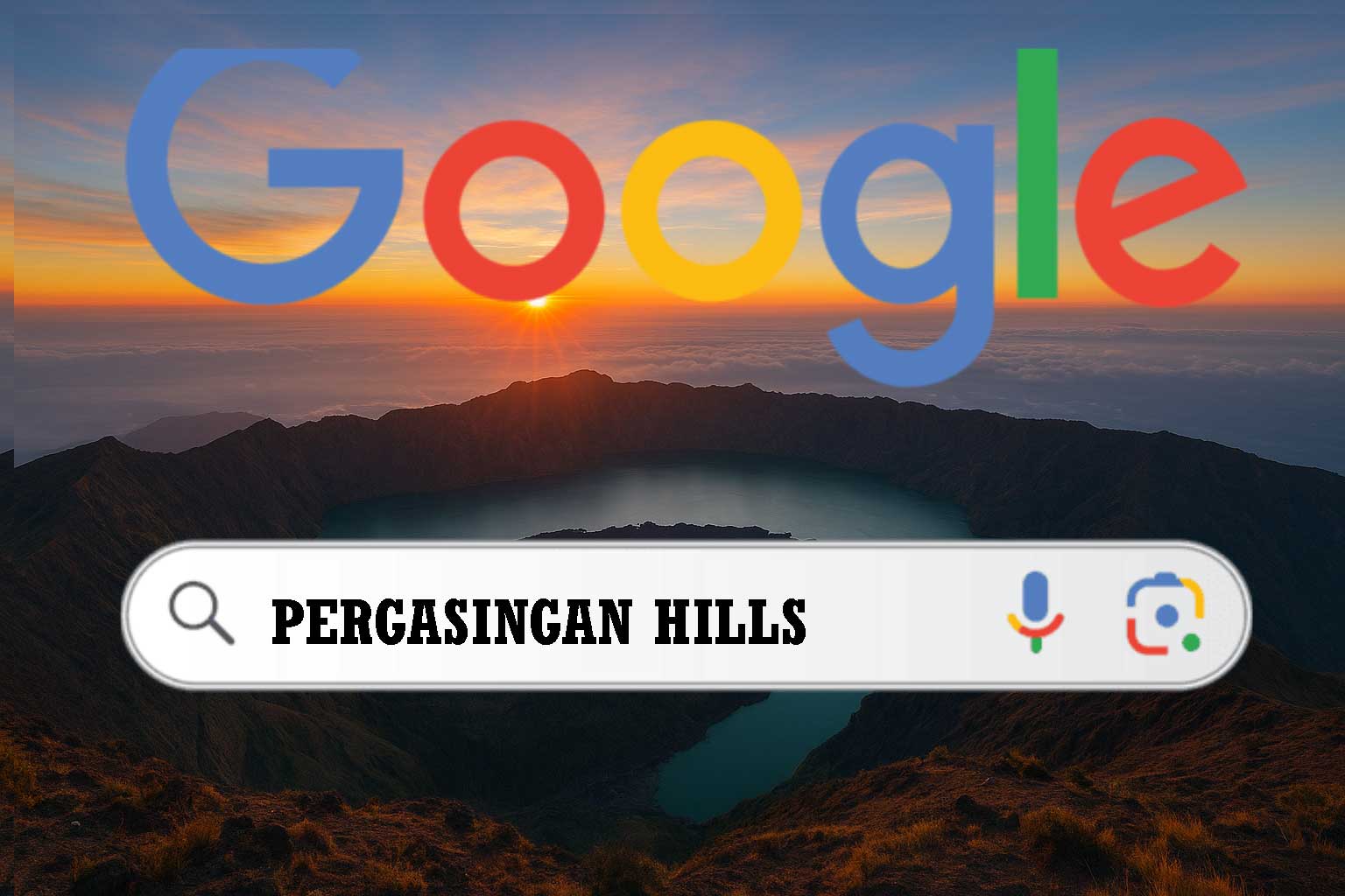 Peragasingan Hill Sembalun with sunrise view over rice fields and Mount Rinjani, Lombok Indonesia.